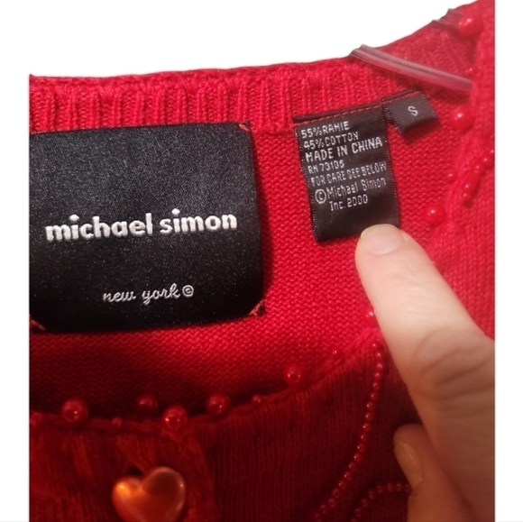 Michael Simon Red Heart Patterned Cardigan - Picture 2 of 6
